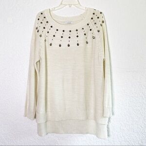 New York & Company ivory Sweater silver beading Size XL